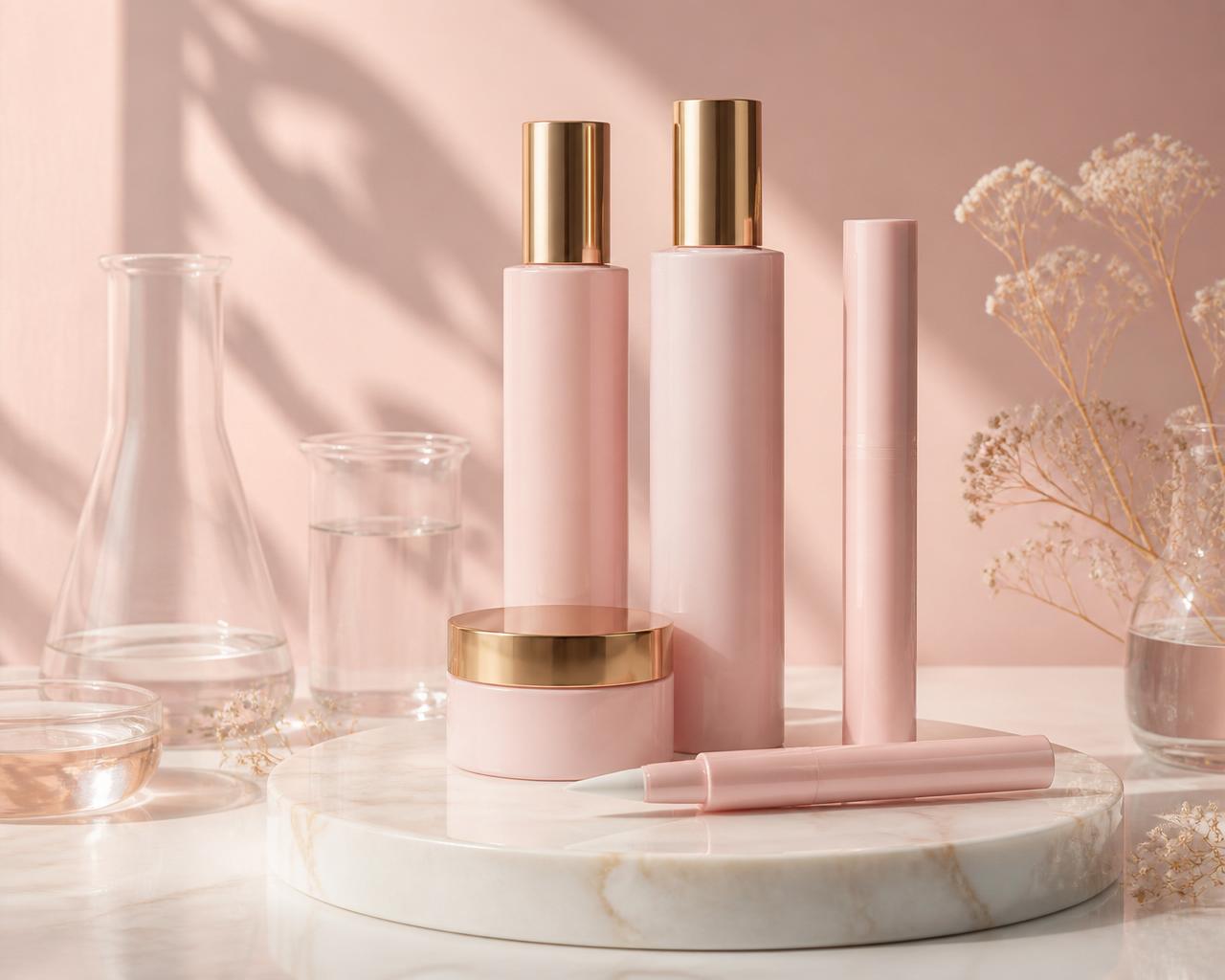 ESADs produkter i en ljus studio med blush-rosa toner